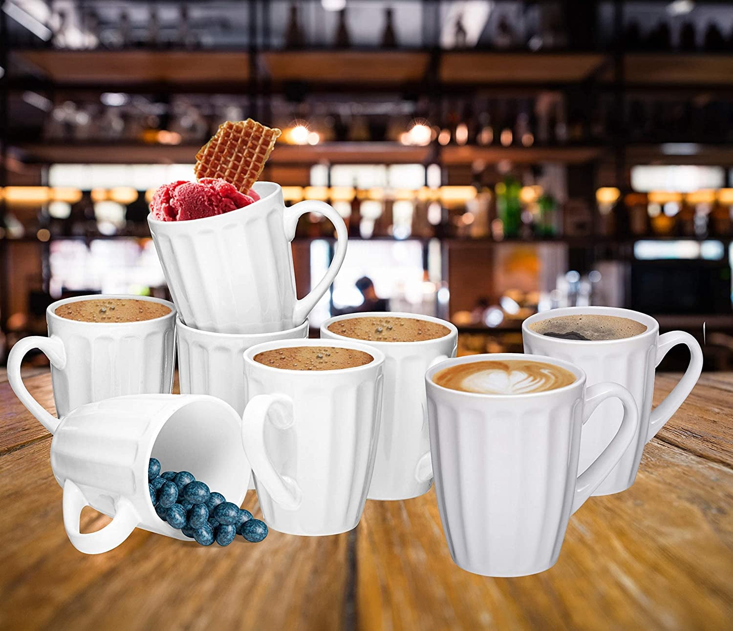 Coffee Mug Set Set of 6 Large-sized 16 Ounce Ceramic Coffee Grooved Mugs  Restaurant Coffee Mugs By Bruntmor Matte Black 