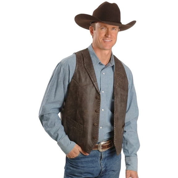 Scully Men's Whipstitch Lamb Leather Vest, Brown Buff, 4X