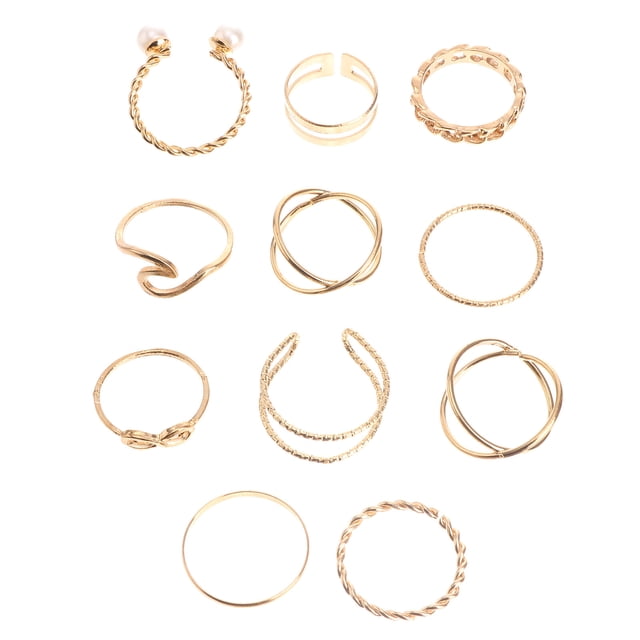 CIMAXIC 10Pcs Adjustable Rings Open Design Knuckle Rings Finger Decorations (Golden),0.79"X0.79"X0.39"
