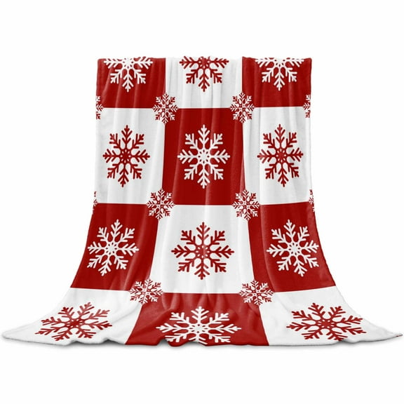 Christmas Snowflakes Throw Flannel Blanket 32x48In Red and White Plaid Super Soft Cozy Bed Blanket, Lightweight Plush Fuzzy Bed Throw for Bedroom Sofa Couch Living Room