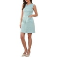 thumbnail image 4 of Tweed Dress for Women's Elegant Plaid Sleeveless Tank Dress Spring Summer Business Casual Work Mini Dress XL Blue Apricot Silver, 4 of 6
