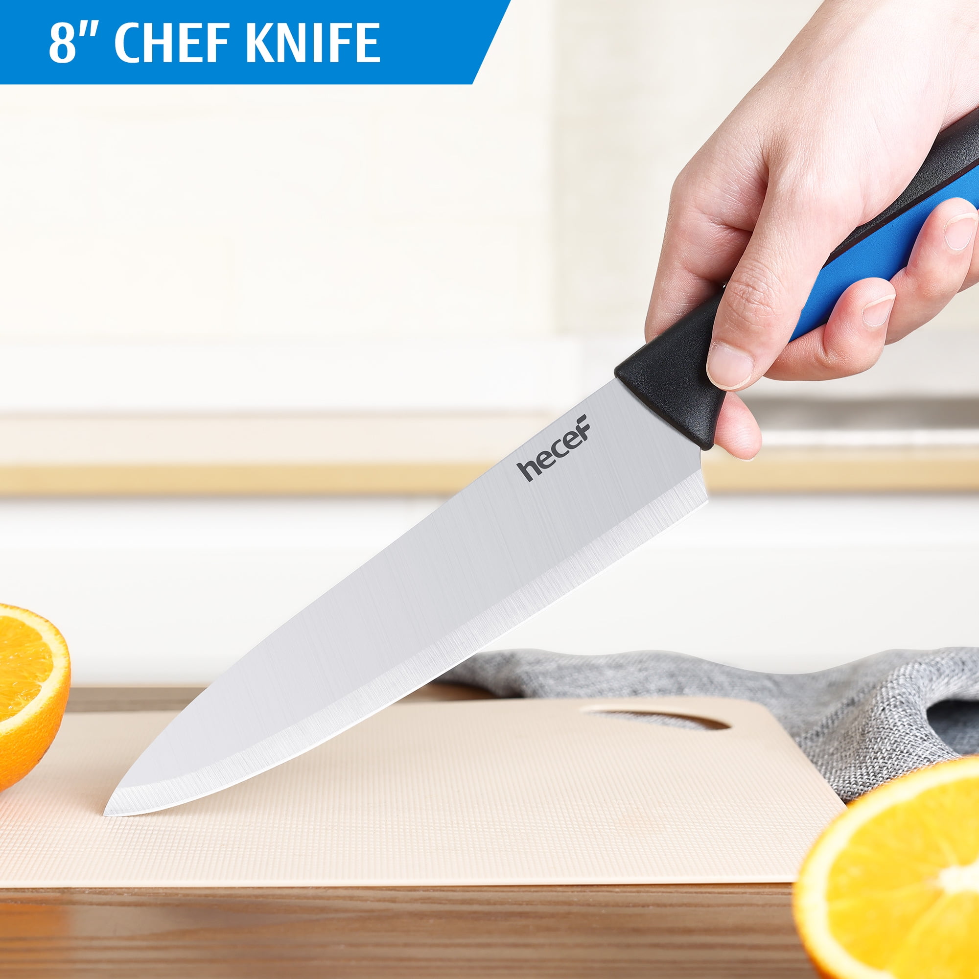 Hecef 13-Piece Knife Set with Block, High Carbon Steel Sharp Chef Knives with Build in Sharpener