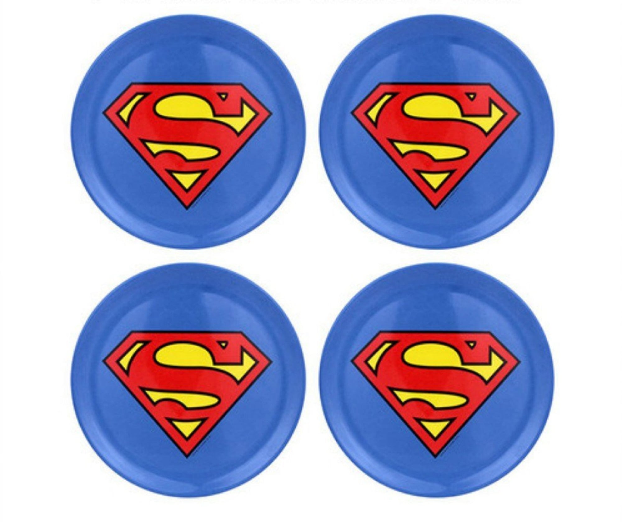 DC Comics BATMAN ACTION Plate Set 4 SUPERHERO Snack Size Melamine Plates and Bowls Sets BATMAN SUPERMAN Warner Bros CAPED CRUSADER MAN OF STEEL 