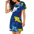 thumbnail image 2 of Balery Cartoon Shark Pattern Womens Short Sleeve Sleepshirt Scoopneck Cute Nightdress Comfy Nightgown Loungewear Dress, 2 of 6