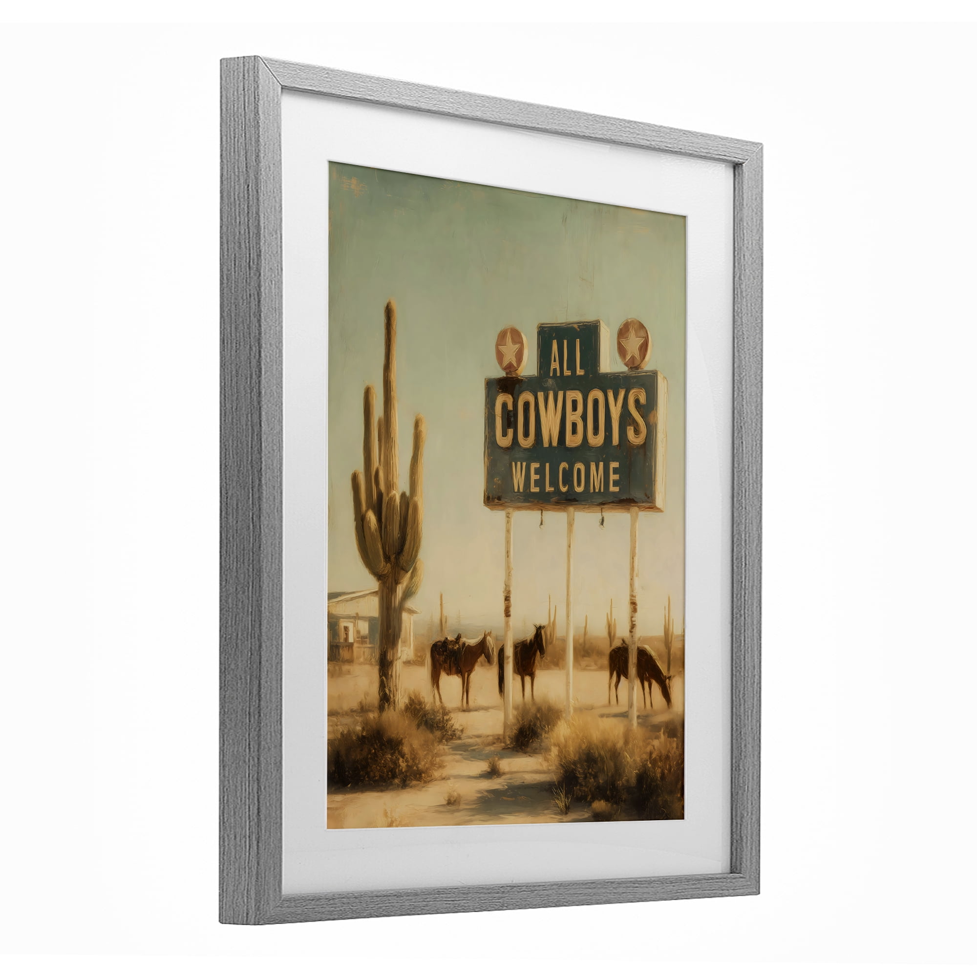 Stupell Industries All Cowboys Welcome Desert Gray Framed Print Under Glass, design by Arlington Prints