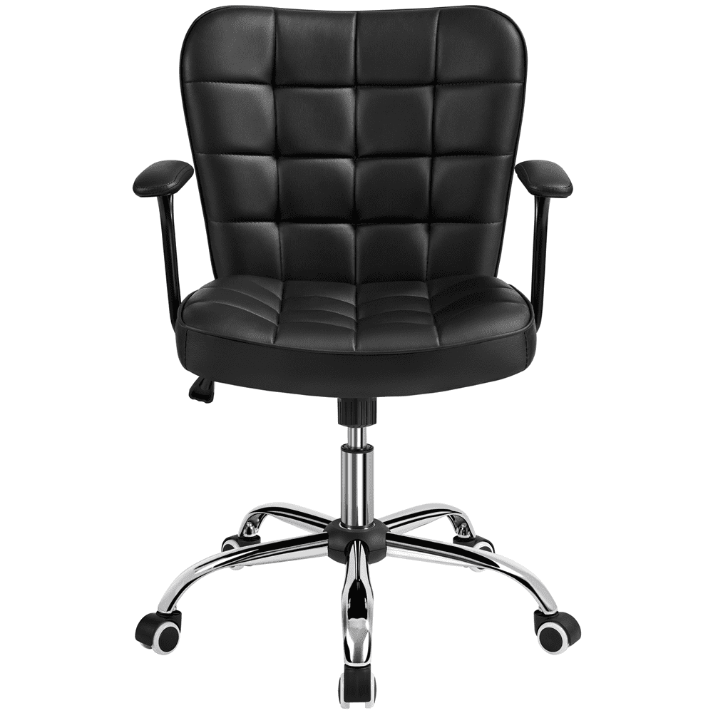 Yaheetech PU Leather Desk Chair with Padded Arms, Black