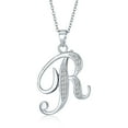 thumbnail image 1 of Collier Pendentif Initiale R Lettre Alphabet Script Cursif Pavé de Zircon Cubique ABC pour Femmes en Argent Sterling, 1 of 6