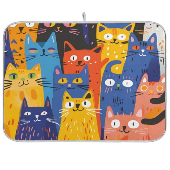 Kitchen Drying Mat 16x18In Drying Dish Mat Dish Drying Mats Kitchen Countertop Multi-Function Drain Drying Mat Kitchen Table Colored Cat