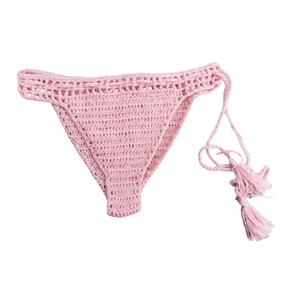 JIAYUE Womens Bohemian Swimwear Ladies Summer Beach Bathing Suit Crochet Bikini Briefs Solid Color Side Tie Lined Knitted Swim Bottoms