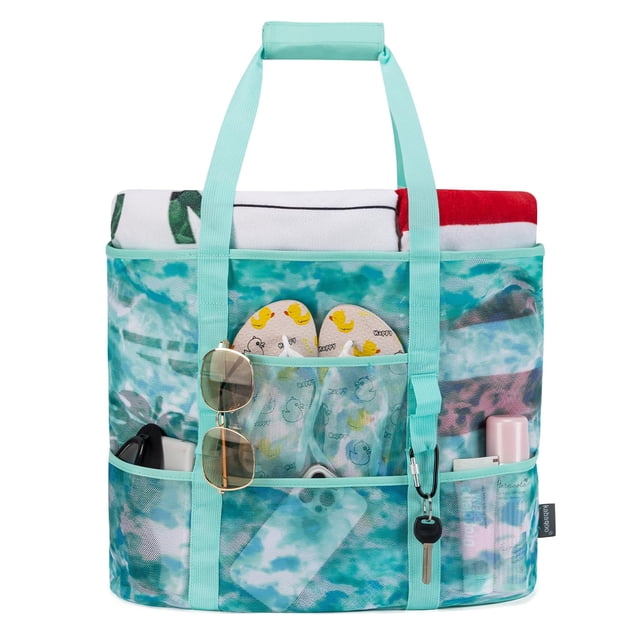 Bolsa de Playa KABAQOO de Malla Extra Grande Impermeable con 9 Bolsillos