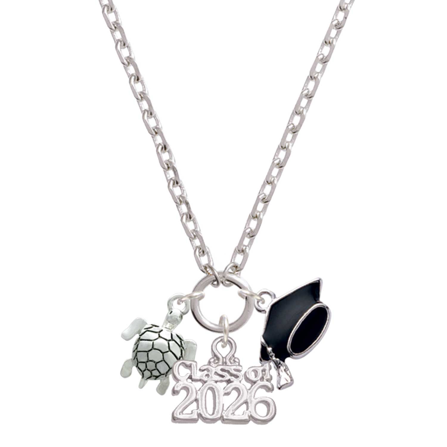 Delight Jewelry Silver-tone Sea Turtle - Class of 2026 Graduation Zoey Charm Necklace, 28"