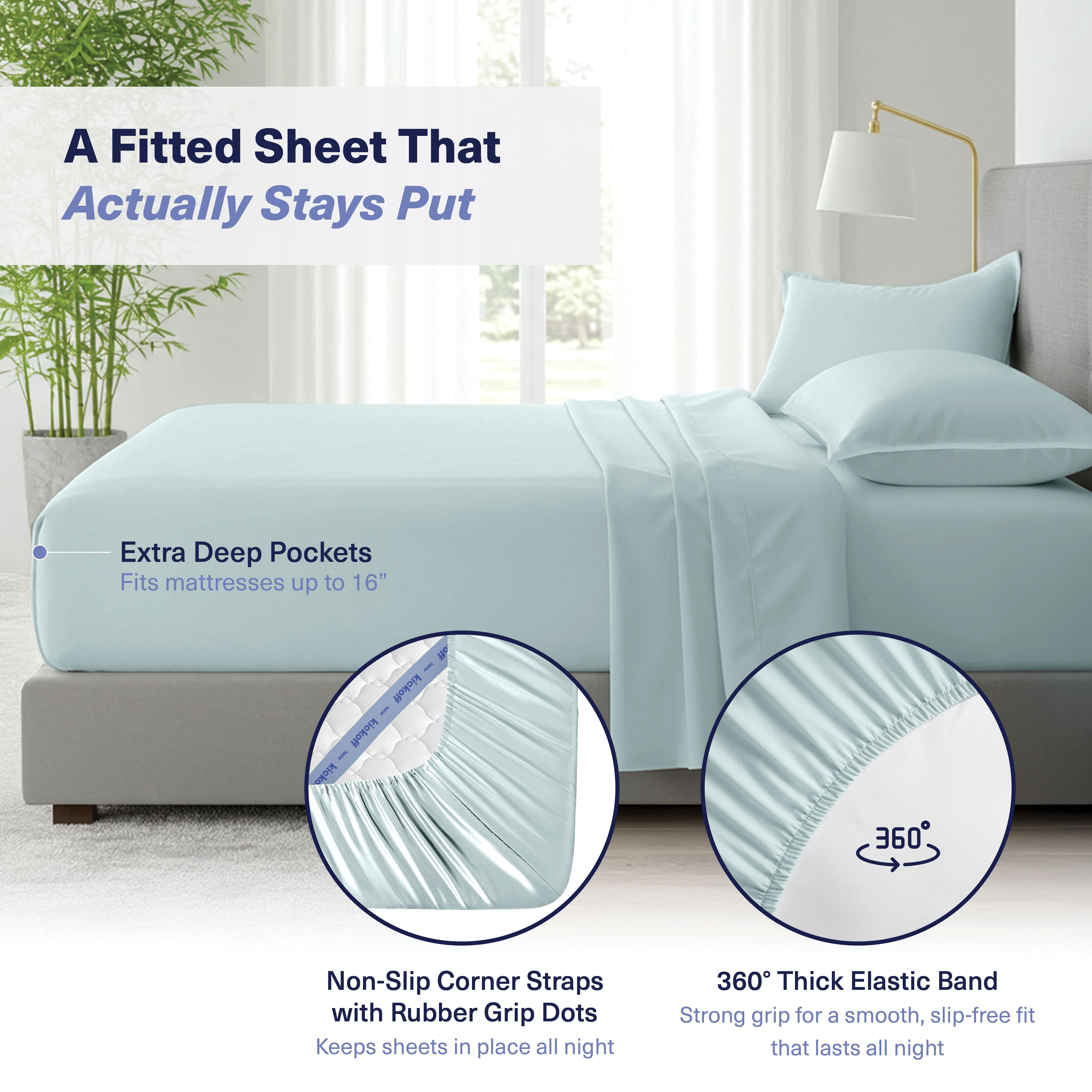Kickoff Viscose Bamboo Sheets Queen Size 4-pc 100% Organic Bamboo Viscose Bed Cooling Sheets Queen Size Set Cool Bedding for hot sleepers sheet, Flat, Fitted, Pillowcases (Coastal Blue, Q)