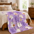 thumbnail image 6 of draped fantasy figure Costume Cats With Pumpkin confection illustrations Buckets, Soft Flannel Blanket, Pastel autumn celebration Cartoon Home Decor for Bedroom and Living Room, Housewarming Gift, 6 of 7