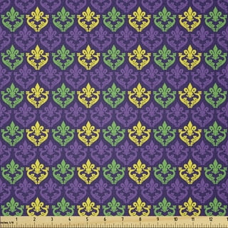 Gossamer Mardi Gras Striped Fabric for Decorating in Purple, Green, and Gold
