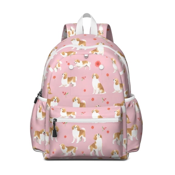 Cavalier King Charles Spaniels and Flowers Backpack for School,Cute School Bag,Schoolbag with Adjustable Shoulder Straps & Padded Back,13.4"x11"x4.7"