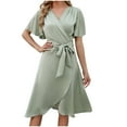 thumbnail image 2 of Toonshare Denim Flattering Womens Dresses Women's Fashion Casual Spring Summer Short Sleeve V-Neck Mid-Calf Dress, 2 of 7