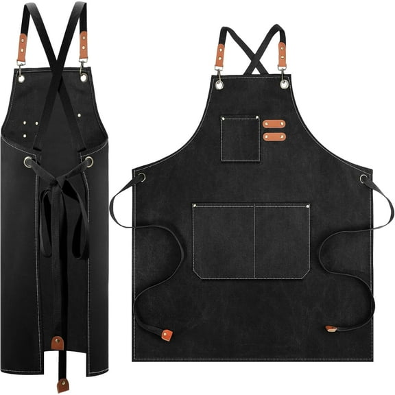 Chef Aprons for Men Women,Heavy Duty Chef Aprons,Cotton Canvas Cross Back Apron with Adjustable Straps Large Pockets