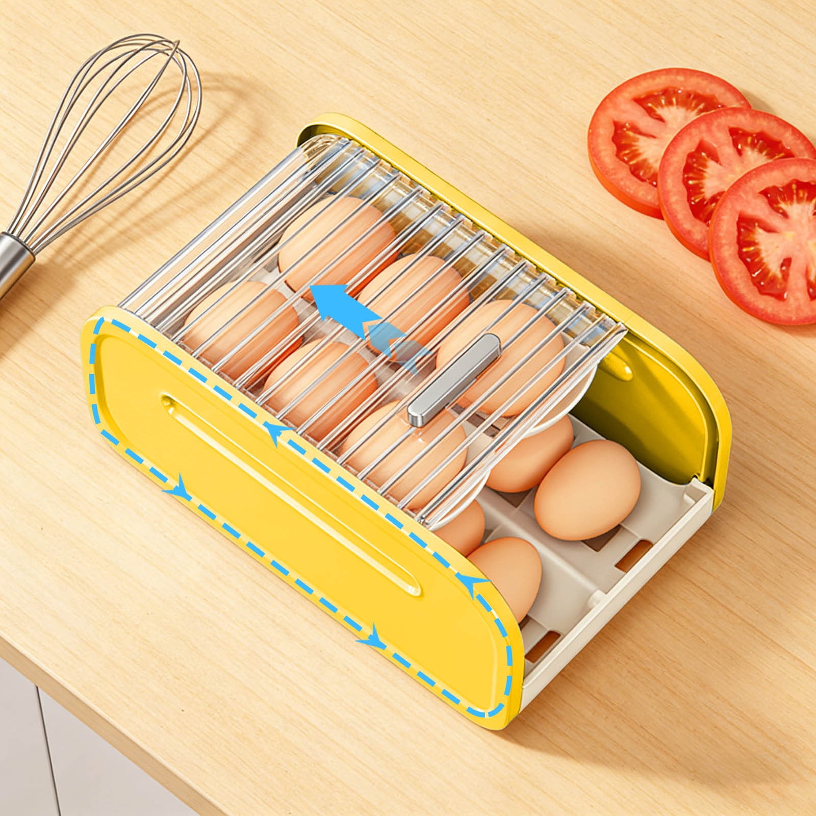Refrigerator Egg Storage Rack Organizer - Automatic Rolling Rotating Egg Holder, Space Saving Expandable Kitchen Fridge Shelf for Eggs & Food Containers