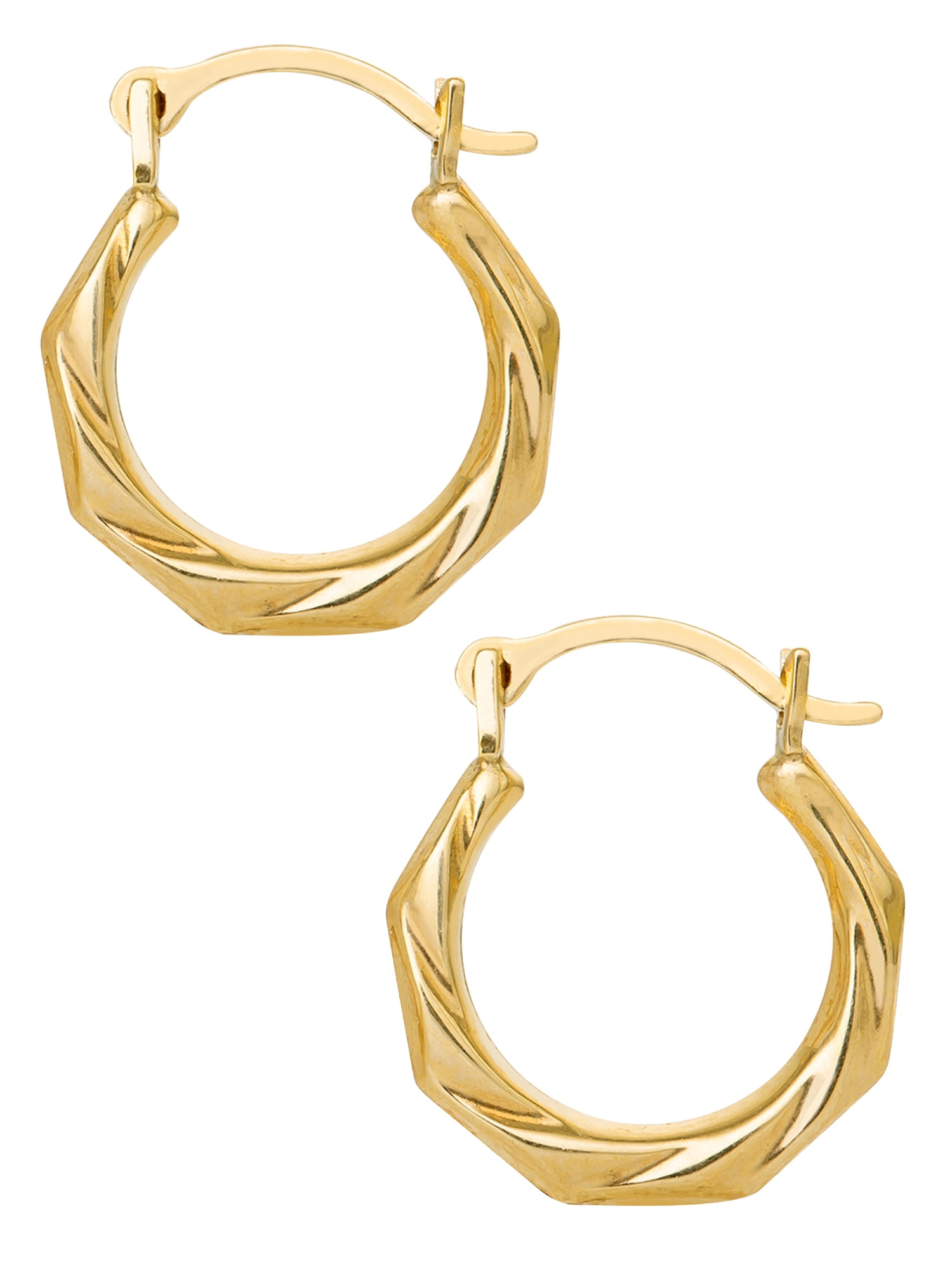 Brilliance Fine Jewelry Girls 14K Yellow Gold Ribbed Hoop Earrings