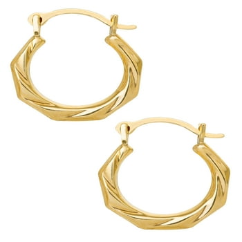 Brilliance Fine Jewelry Girls 14K Yellow Gold Ribbed Hoop Earrings