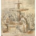 thumbnail image 2 of Jan Deys 15x16 Black Ornate Wood Framed Double Matted Museum Art Print Titled - Saints with Jars Around Fountain (1500 - 1599), 2 of 5