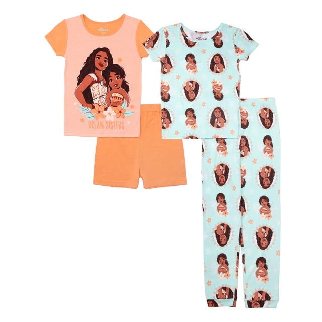 Conjunto de pijama Disney Girls FLORAL MOANA, 4 piezas, 100% algodón, 10 años