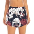 thumbnail image 2 of Susaid Gothic Skulls And Roses Print Women's High Waisted Running Shorts Quick Dry Athletic Gym Track Workout Shorts Zip Pocket-XX-Large, 2 of 7