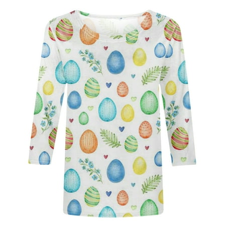 

Simplmasygenix Women Tops Summer Clearance Women s Fashion Short Sleeve Retro Round Neck Printed Loose Tops Blouse Three Quarter Sleeve