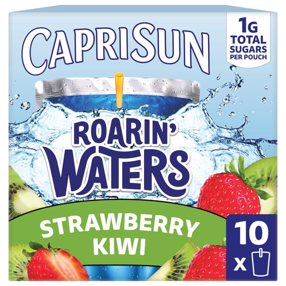 Capri Sun Roarin' Waters Flavored Water Beverage, 10 Pouches, for School Lunches and On-the-Go Hydration, Strawberry Kiwi Natural Flavor with Other Natural Flavor, All Natural Ingredients, 6 oz