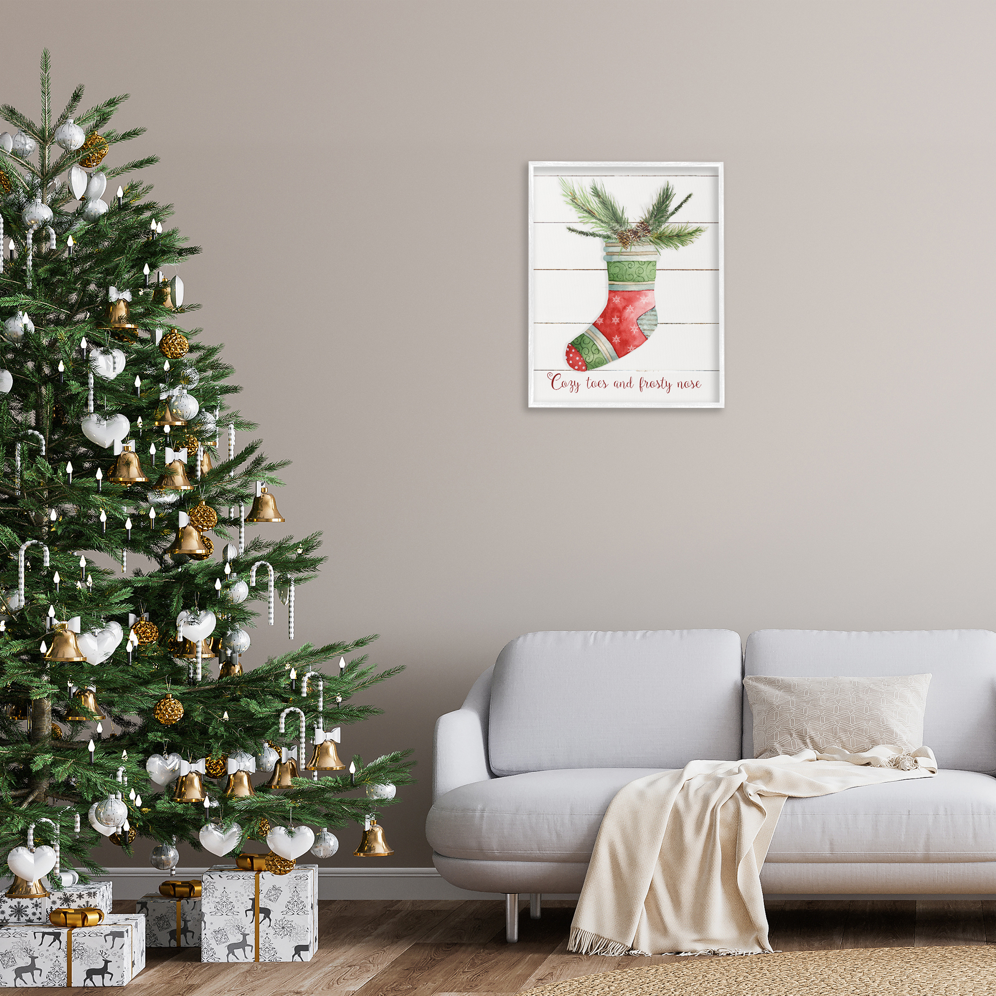 Stupell Industries Cozy Toes & Frosty Nose Holiday Painting White Framed Art Prints Wall Art, 24 x 30