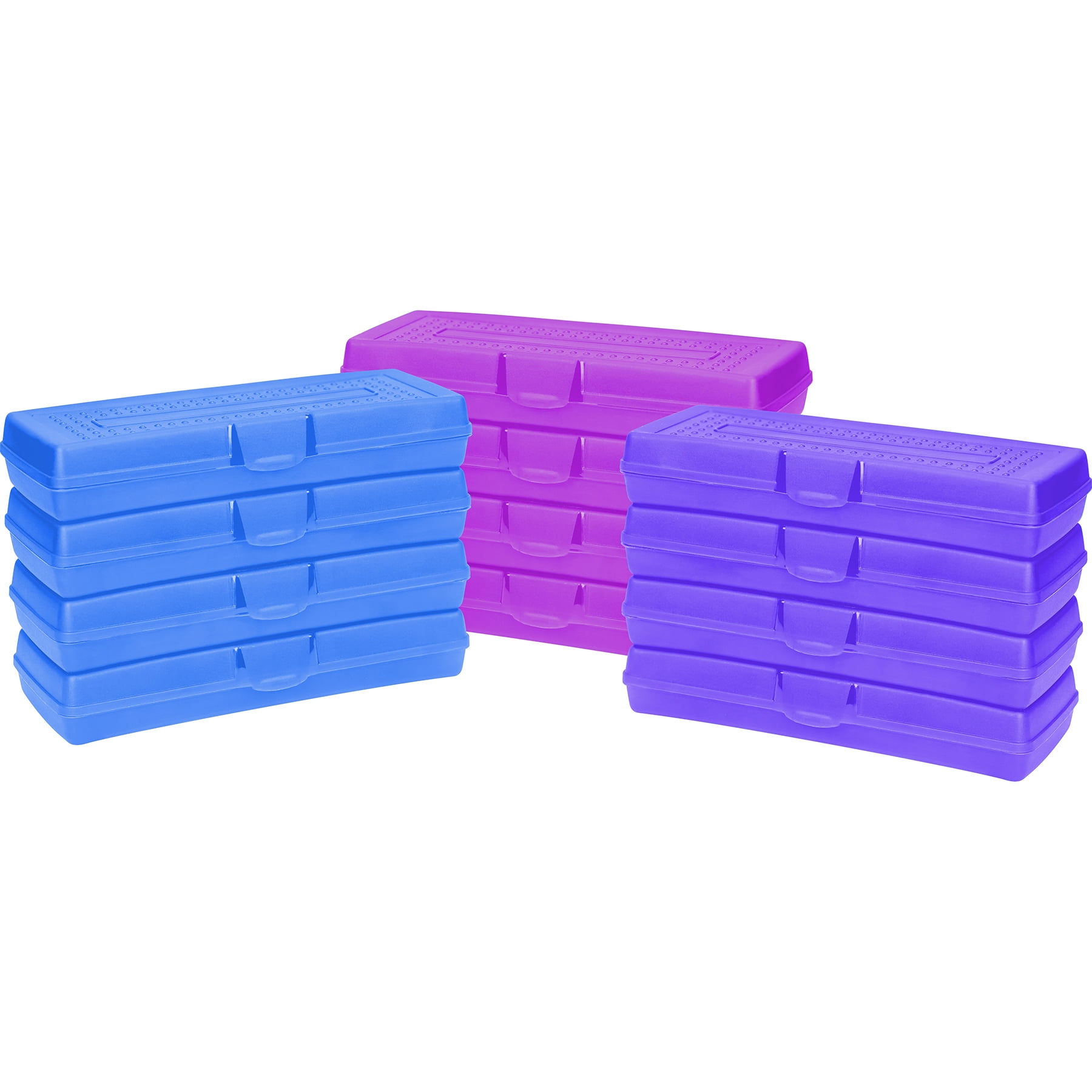 Storex Compact Pencil Storage Hard Case, Hard Plastic, 7.25 x 3 x 1.25 in, Assorted Colors, Pack of 12