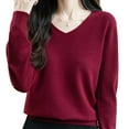 thumbnail image 3 of Women's Knitted Sweater Pullover Top Semi High Neck Loose Fit Casual Base Layer Warm Winter Fashion | CSEONE,Wine XL, 3 of 9