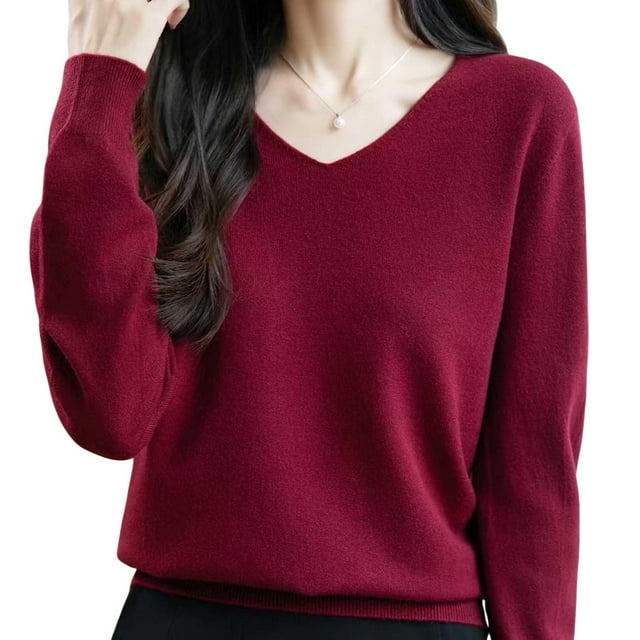 BLVB Cozy Sweaters for Women V Neck Long Sleeve Tops Fashion Lightweight Pullover Trendy Clothes Fall Outfits