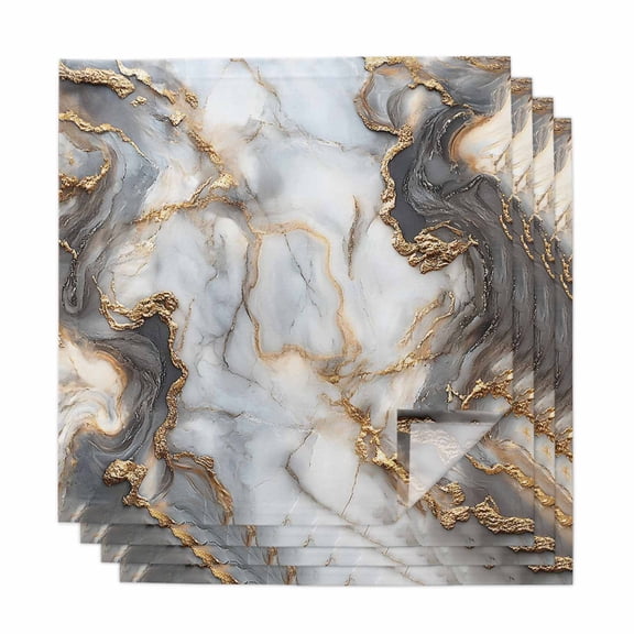 Marble White Gold Cloth Napkins, Abstract Modern Geometric Printed Washable and Reusable Dinner Napkins Set of 4, Table Napkin for Kitchen Party Birthday Wedding Hotel Housewarming 20"x20"
