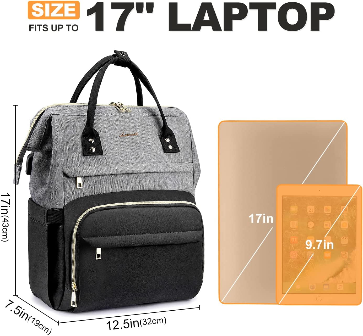 Lovevook Laptop Backpack for Women,17.3" Business Computer Bag Teacher Nurse Backpack Purse with Anti-Thief Pocket, Larger Waterproof Travel Bag College Backpack with USB Charging Port