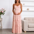 thumbnail image 2 of Gyujnb Thin Spaghetti V Neck Strap Maxi Dress All Over Ditsy Floral Print Lace Up Back Tie Fitted Bodycon Cut Elegant Gown for Maternity Photoshoot,S, 2 of 7