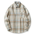 thumbnail image 2 of Wyobmus Long Sleeve Flannel Shirt for Men Long Sleeve Checkered Print Blouse Loose Fit Youth Button Down Casual Plaid Collared Shirt F-Beige, 2 of 4