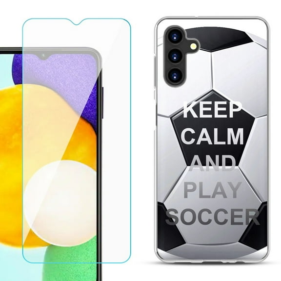 Slim-Fit TPU Fashion Phone Case for Samsung Galaxy A13 5G, with Tempered Glass Screen Protector, by OneToughShield ® - Keep Calm Soccer