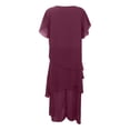 thumbnail image 5 of Alun Chiffon Mother of the Bride Dresses for Wedding Guest Tea Length Tiered Formal Evening Gowns with Sleeves Loose Crewneck Short Sleeve Elegant Maxi Dress Red3 XL, 5 of 7