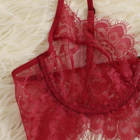 

Cathalem Lace Garter Set Wedding Garter Lingerie Sleepwear Ring Fashion Underwear Lace Steel Garter Lace Bandeau Bra Set Underwear Red X-Large