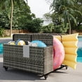 thumbnail image 1 of Pool Float Storage Organizer with Rolling Wheels, Outdoor Wicker Rattan Pool Caddy & Toy Storage Basket for Poolside, Patio & Deck, All-Weather PE Rattan Pool Caddy, 2 Open Compartments, Grey, 1 of 6