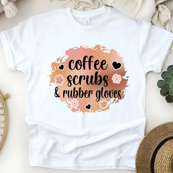 Unisex Nurse Life T-Shirt, Cute Coffee and Scrubs Casual Top, White, Size S