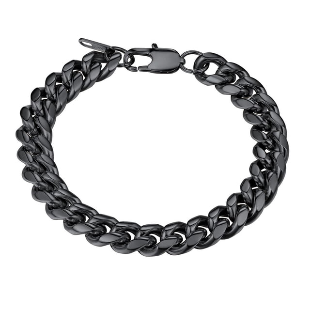 PROSTEEL Eslabón Cubano Negro 10MM Ancho Cadena Pulseras Punk para Hombre Mujer Joyería Regalo, 19Longitud