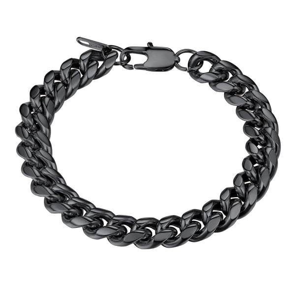 PROSTEEL Eslabón Cubano Negro 10MM Ancho Cadena Pulseras Punk para Hombre Mujer Joyería Regalo, 21Longitud