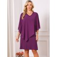 thumbnail image 4 of DARING DIVA Women's Fall 3/4 Sleeve V Neck Chiffon Cape Overlay Dress S Dark Purple, 4 of 7