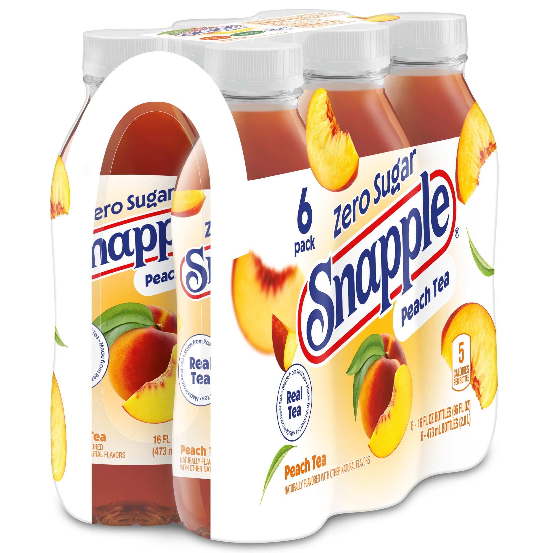 Snapple Zero Sugar Peach, Bottled Tea Drink, 16 fl oz, 6 Bottles