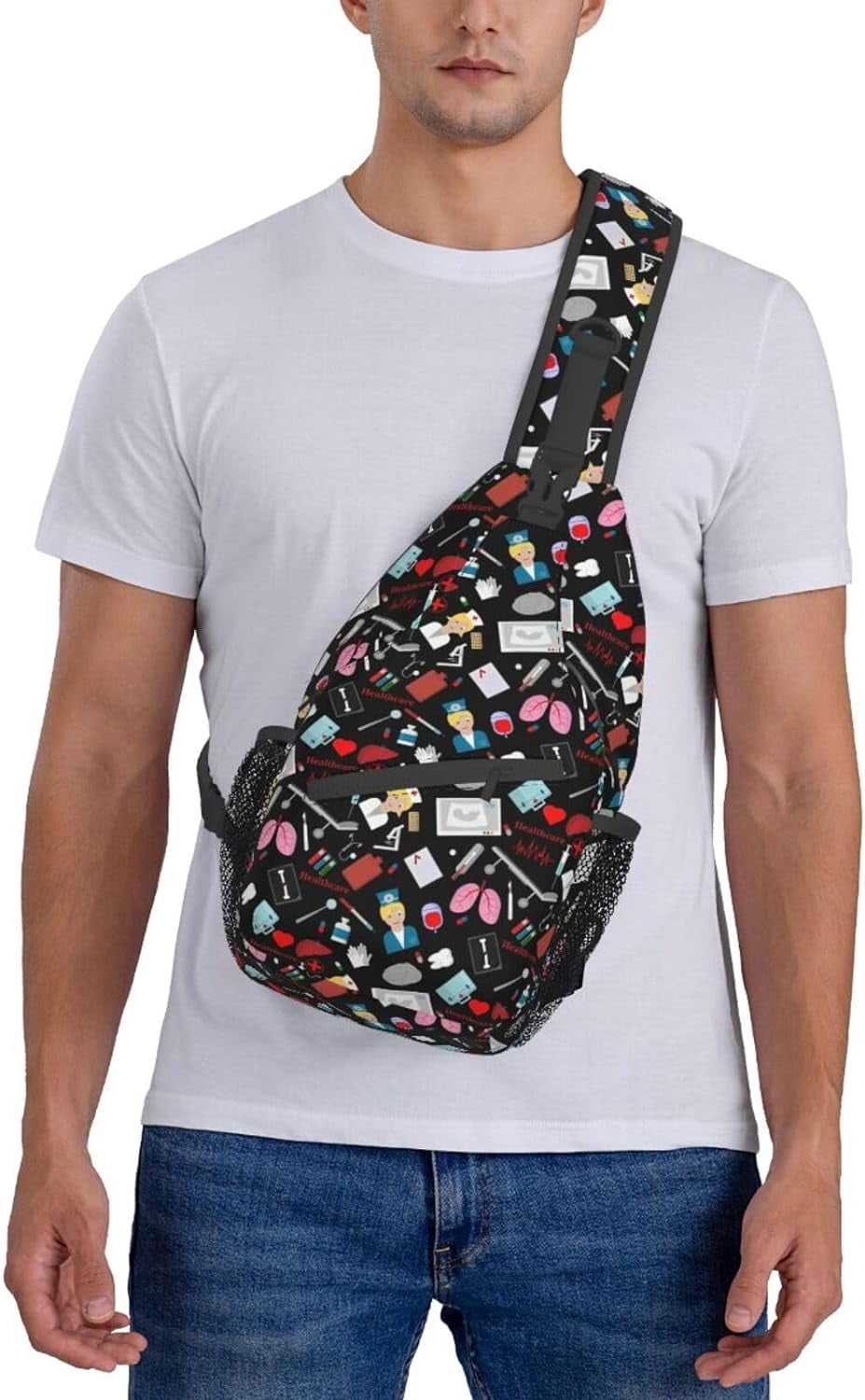 Nurse Medical Theme Sling Bag Crossbody Hiking Travel Chest Bags Backpack Shoulder Daypack for Women Men