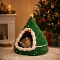 thumbnail image 4 of Christmas Tree Cat Bed - Soft Winter Warm Sleeping House for Dogs Cats, Cozy Pet Cave with Green Christmas Style for Small Medium Pets, 15.7x15.7 Inch, 4 of 7
