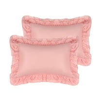 REGALWOVEN Triple Ruffle Pillowcases, Set of 2 Pillow Covers, Bedding Pillow Shams with Envelope Closure Queen (20"x30") Pink