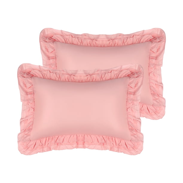 Funda de almohadas de triple volantes REGALWOVEN, juego de 2 fundas de almohada, fundas de almohada de cama con cierre de sobre, tamaño Queen (20"x30") rosa